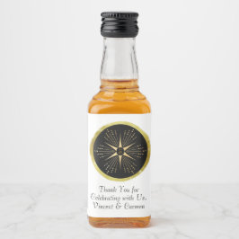 Monogram Art Deco Star Black and Gold Alkoholflaschenetikett