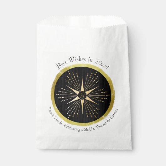 Monogram Art Deco Star Black and Gold Geschenktütchen (Vorderseite)