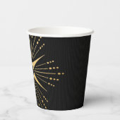 Monogram Art Deco Star Black and Gold Paper Cup Pappbecher (Rückseite)