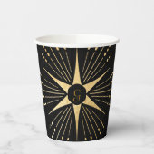 Monogram Art Deco Star Black and Gold Paper Cup Pappbecher (Links)