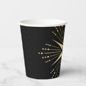 Monogram Art Deco Star Black and Gold Paper Cup Pappbecher (Vorderseite)