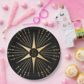 Monogram Art Deco Star Black and Gold Pappteller (Party)