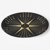 Monogram Art Deco Star Black and Gold Pappteller (Schrägansicht)