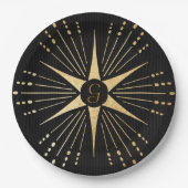 Monogram Art Deco Star Black and Gold Pappteller (Vorderseite)