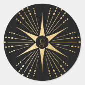 Monogram Art Deco Star Black and Gold Runder Aufkleber (Vorderseite)