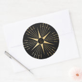Monogram Art Deco Star Black and Gold Runder Aufkleber (Umschlag)