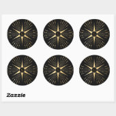 Monogram Art Deco Star Black and Gold Runder Aufkleber (Blatt)