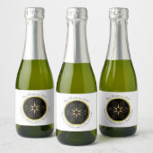 Monogram Art Deco Star Black and Gold Schaumweinetikett (Flaschen)