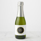 Monogram Art Deco Star Black and Gold Schaumweinetikett (Vorderseite)