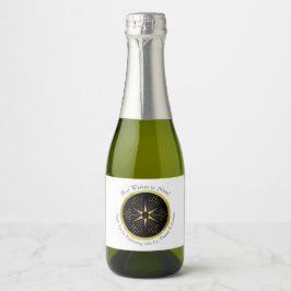 Monogram Art Deco Star Black and Gold Schaumweinetikett