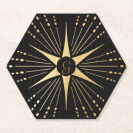 Monogram Art Deco Star Black and Gold Untersetzer