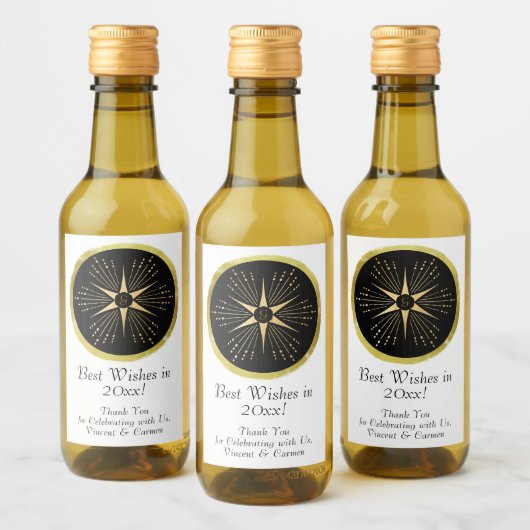 Monogram Art Deco Star Black and Gold Weinetikett (Flaschen)