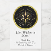 Monogram Art Deco Star Black and Gold Weinetikett (Einzelnes Label)