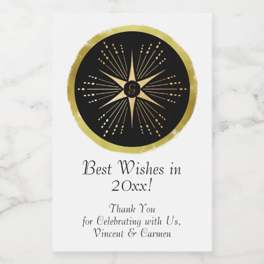 Monogram Art Deco Star Black and Gold Weinetikett (Einzelnes Label)
