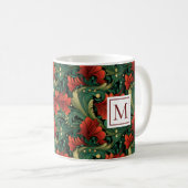 Monogram Art Noveau Christmas Green Pattern Kaffeetasse (VorderseiteRechts)