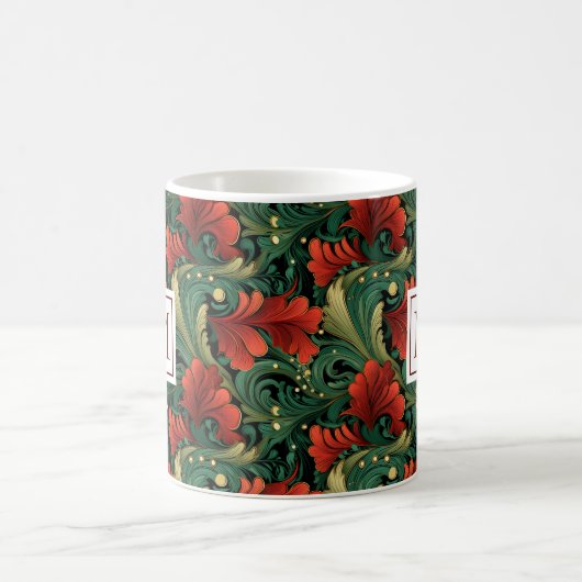 Monogram Art Noveau Christmas Green Pattern Kaffeetasse (Mittel)
