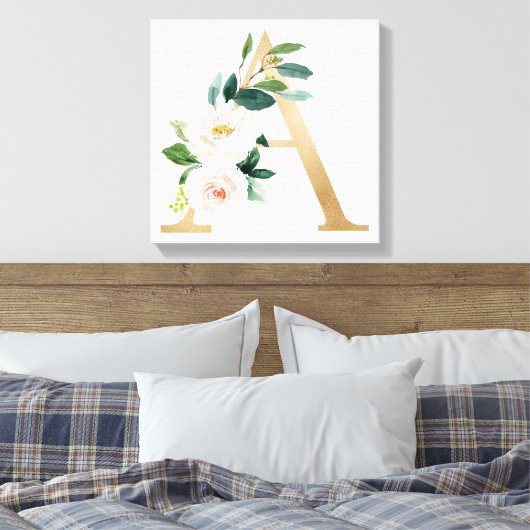 Monogram Art Print, Blumenbrief A, Hochzeitspende Leinwanddruck (Insitu (Schlafzimmer))