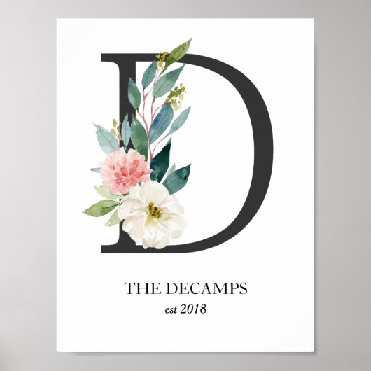 Monogram Art Print, Letter D, Wedding, Kinderzimme Poster (Vorne)