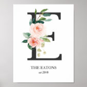 Monogram Art Print, Letter E, Wedding, Kinderzimme Poster (Vorne)