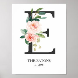 Monogram Art Print, Letter E, Wedding, Kinderzimme Poster