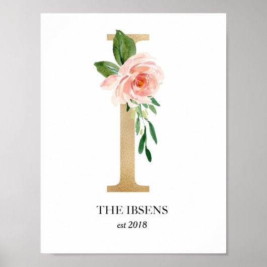 Monogram Art Print, Letter I, Wedding, Kinderzimme Poster (Vorne)