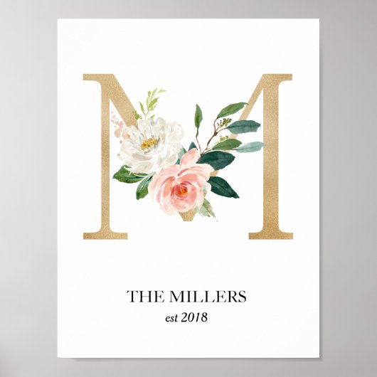 Monogram Art Print, Letter M, Wedding, Kinderzimme Poster (Vorne)