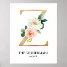 Monogram Art Print, Letter Z, Wedding, Kinderzimme