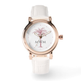 Monogram Artistic Rose Gold Palm Tree Tropical Armbanduhr