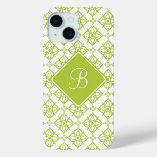 Monogram Atlantis Green Star Damask auf Weiß Case-Mate iPhone Hülle