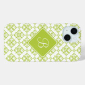 Monogram Atlantis Green Star Damask auf Weiß Case-Mate iPhone Hülle (Rückseite (Horizontal))