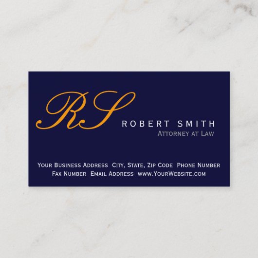 Monogram Atney at Law Blue Business Card Visitenkarte (Vorderseite)