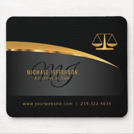 Monogram Attorney at Law - Black and Gold Mousepad