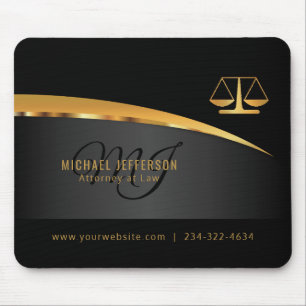 Monogram Attorney at Law - Black and Gold Mousepad