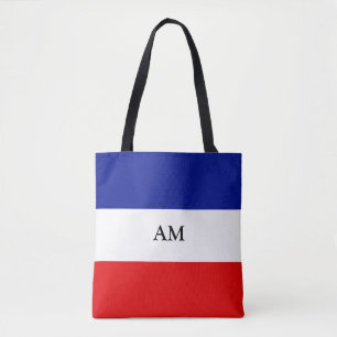 Monogram auf blau-rot-weiß gestreifter Tragetasche Tasche