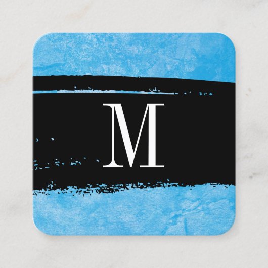 Monogram auf Blue Grunge Expressive Quadratische Visitenkarte (Vorderseite)