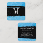 Monogram auf Blue Grunge Expressive Quadratische Visitenkarte (Vorne/Hinten)