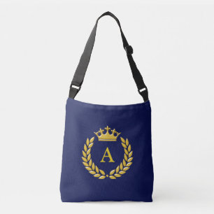 Monogram auf Golden Crown & Laurel auf Navy Blue Tragetaschen Mit Langen Trägern