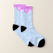 MONOGRAM auf hellblau und weiß gestrichen rosa obe Socken (Paar)