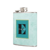 Monogram auf Mint Green Vintag Style Textur Flachmann (Links)