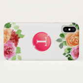 Monogram auf Watercolor Floral iPhone X Case (Rückseite (Horizontal))