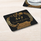 Monogram aus Black und Gold Glitzer Nur verheirate Rechteckiger Pappuntersetzer (angewinkelt)