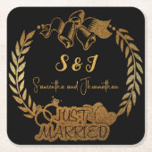 Monogram aus Black und Gold Glitzer Nur verheirate Rechteckiger Pappuntersetzer (Vorderseite)