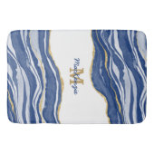 Monogram aus blauem Marmor Agate Gold Glitzer Badematte (Vorderseite)