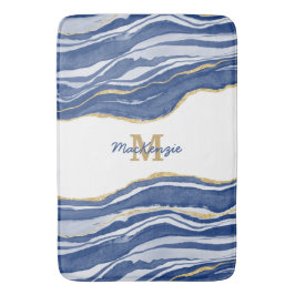 Monogram aus blauem Marmor Agate Gold Glitzer Badematte