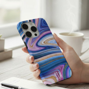 Monogram aus blauem und rosafarbenem Gold-Marmor Case-Mate iPhone Hülle