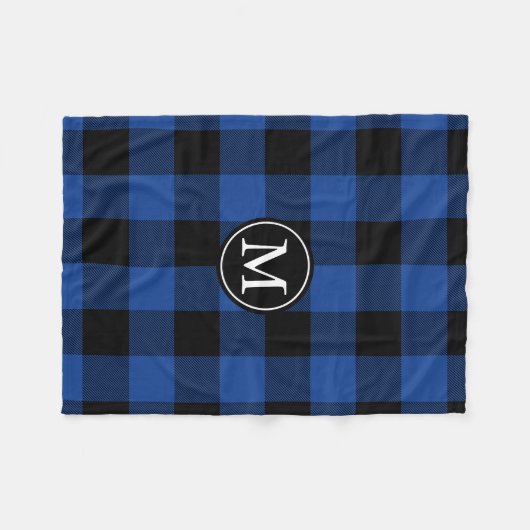Monogram aus Blue und Black Buffalo Karo Fleecedecke (Vorderseite (Horizontal))