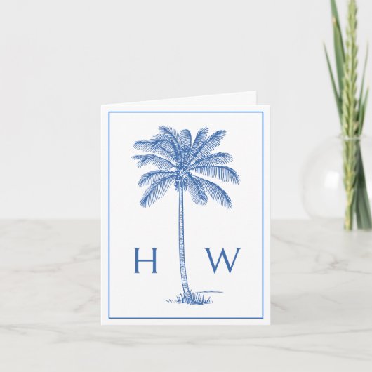 Monogram aus Blue und White Palm Palmetto Tree (Vorderseite)