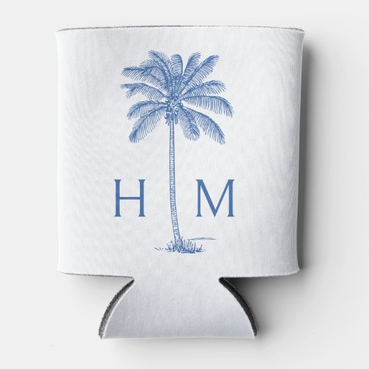 Monogram aus Blue und White Palm Palmetto Tree Dosenkühler (Vorderseite)