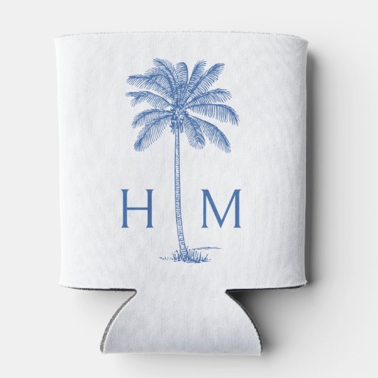 Monogram aus Blue und White Palm Palmetto Tree Dosenkühler (Rückseite)