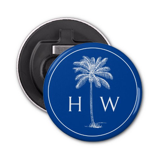 Monogram aus Blue und White Palm Palmetto Tree Flaschenöffner (Vorderseite)